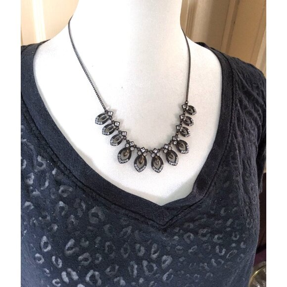 Vintage Black,Grey Metal Teardrop Shape Clear,Brown Glass Chrystals Necklace - Picture 4 of 10